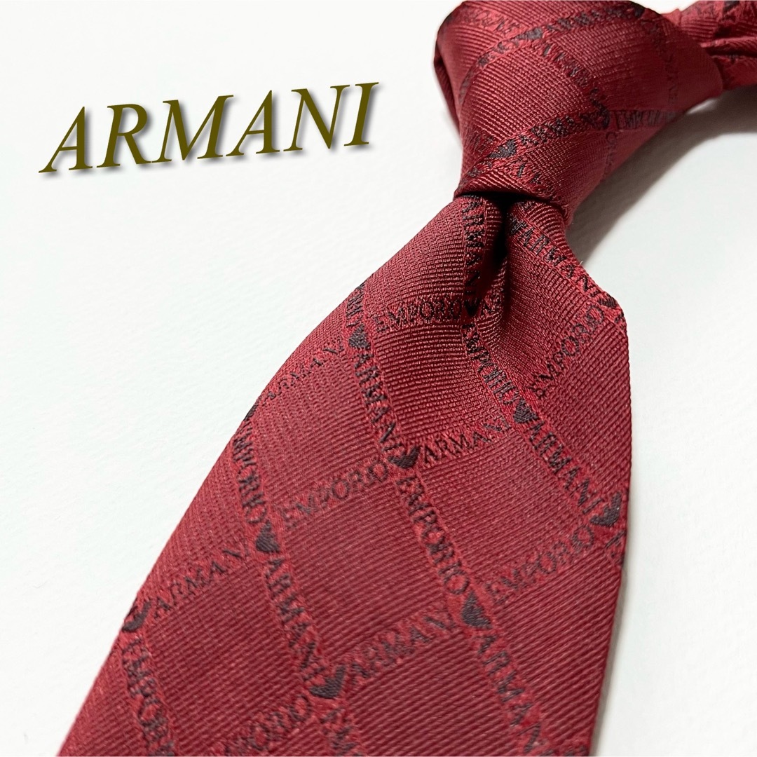 Emporio Armani(エンポリオアルマーニ)の【美品】アルマーニ ネクタイ ロゴグラム柄 チェック 格子 シルク イタリア製 メンズのファッション小物(ネクタイ)の商品写真