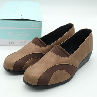 パシフィック コンフォートシューズ 未使用 4E 幅広 外反母趾対応 パンプス 日本製 婦人靴 レディース 24.5cmサイズ ブラウン Pacific(ハイヒール/パンプス)