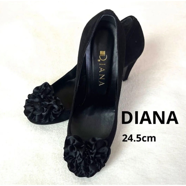 美品【DIANA】黒　フリル　パンプス　24.5cm