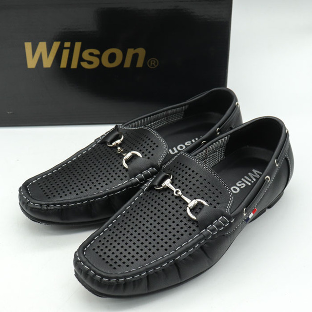 ウィルソン  ドライビングシューズ 未使用 ビットローファー パンチング スリッポン 紳士靴 黒 メンズ 25.5cmサイズ ブラック Wilson