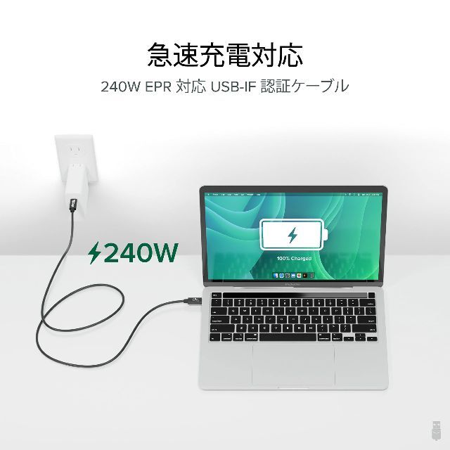 Plugable USB4 ケーブル 40Gpbs 240W 充電対応 1m U 1