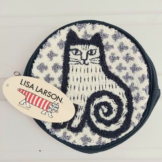 リサラーソン(Lisa Larson)の未使用 リサラーソン サガラ刺繍 円形ポーチ (ニナネコ)(その他)