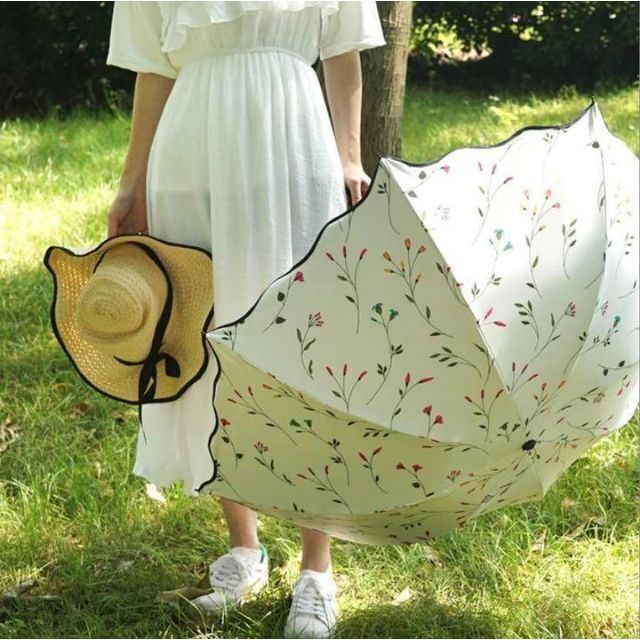 日傘 折り畳み 遮光 100% 花柄 晴雨兼用 軽量 カラフル 夏 白 ホワイト レディースのファッション小物(傘)の商品写真