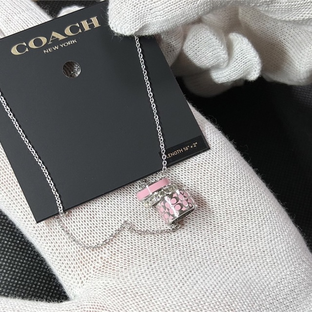 ネックレス Coach 3連リング シルバー ピンク COLFC9446NJ5