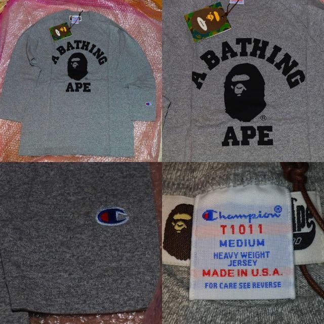 bape championエイプチャンピオン七分袖Tシャツカレッジロゴラグラン bape championエイプチャンピオン七分袖Tシャツカレッジロゴラグラン