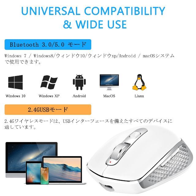 【色: Silver】FENIFOX 充電式 無線 マウス- 2.4G USB 3