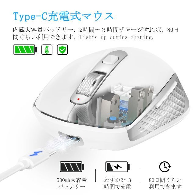 【色: Silver】FENIFOX 充電式 無線 マウス- 2.4G USB 6