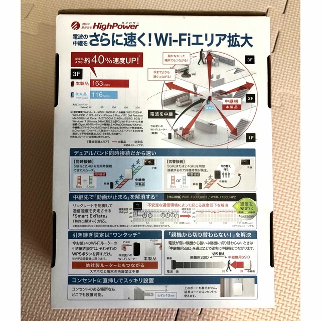 ■BUFFALO・Wi-Fi 中継機■ハイパワーモデル■新品未使用 スマホ/家電/カメラのPC/タブレット(PC周辺機器)の商品写真