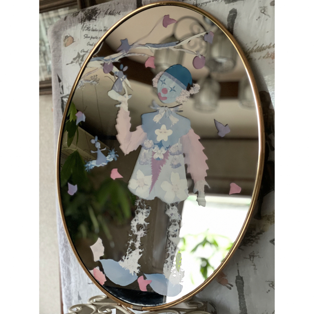 ピエロ壁掛けミラー押し花アート鏡 インテリアミラー壁掛け ピエロ壁掛けミラー押し花アート鏡 インテリアミラー壁掛け