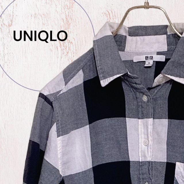 UNIQLO(ユニクロ)の【ユニクロ】長袖チェックシャツ カジュアル 羽織 ブラック M レディースのトップス(シャツ/ブラウス(長袖/七分))の商品写真