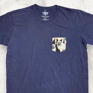 HSJ ビンテージ 90s 00s ネイビー 犬　パグ　総柄　ポケット Tシャツ(Tシャツ/カットソー(半袖/袖なし))