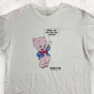 HSG ビンテージ 90s 00s  白 PORKY PIG　豚　キャラTシャツ(Tシャツ/カットソー(半袖/袖なし))