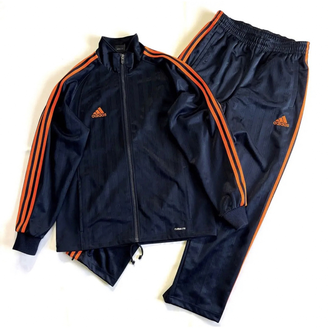 adidas アディダス ジャージ 上下セット オレンジ線 三本線 濃紺 | フリマアプリ ラクマ