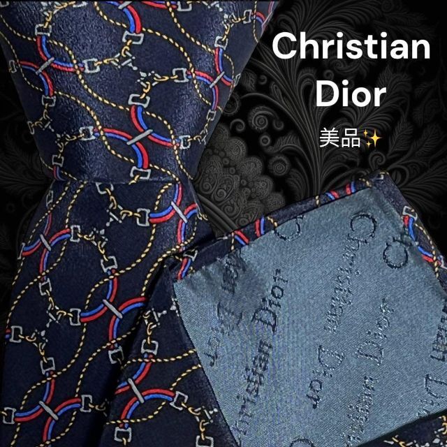 【高級ネクタイ✨️美品✨️】Christian Dior 濃紺 総柄