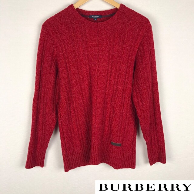 BURBERRY BLACK LABEL(バーバリーブラックレーベル)の美品 BURBERRY BLACK LABEL 長袖ニット レッド サイズM メンズのトップス(ニット/セーター)の商品写真