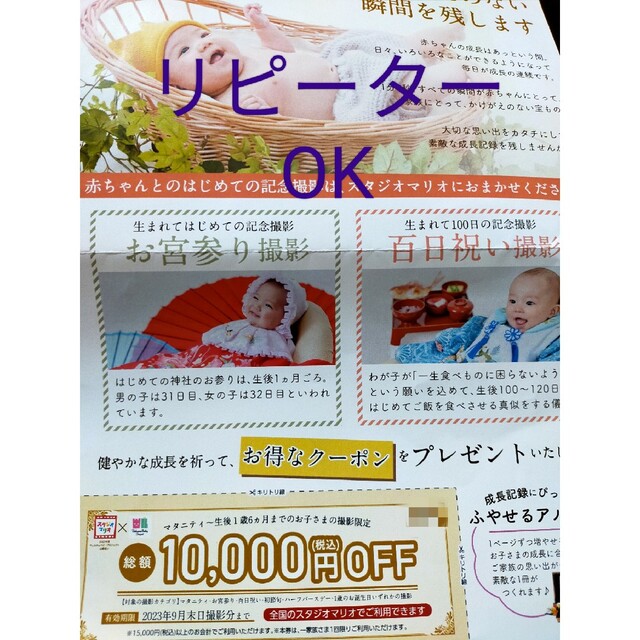 Kitamura(キタムラ)の8/31まで出品　スタジオマリオ　クーポン チケットの優待券/割引券(その他)の商品写真