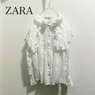 ザラ(ZARA)の【ZARA】リネン100% フリルブラウス ホワイト(シャツ/ブラウス(長袖/七分))