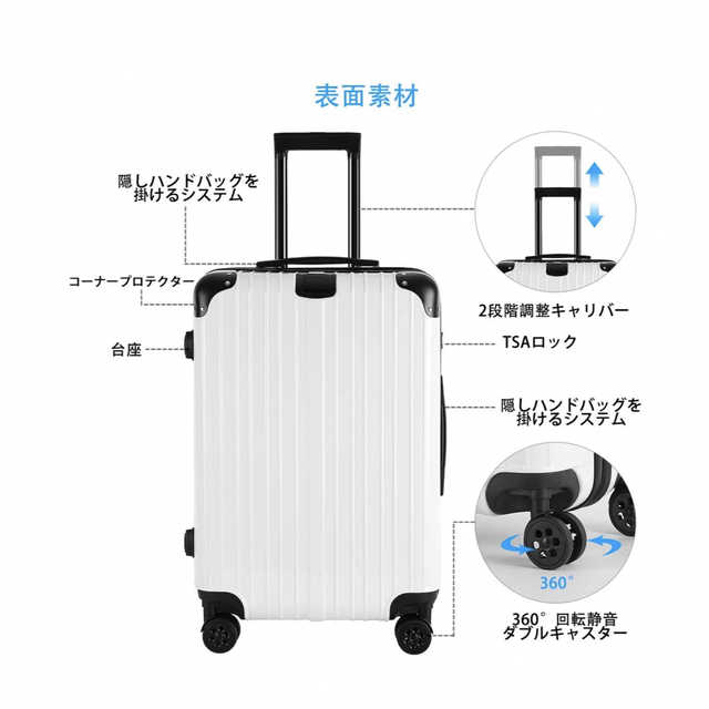 新品/スーツケース/キャリーケース/ホワイト/ファスナー/中型/旅行