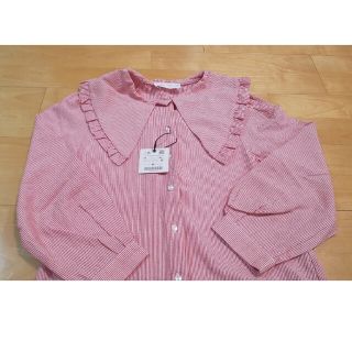 ザラキッズ(ZARA KIDS)のZARA ストライプフリル襟ブラウス  140cm(ブラウス)