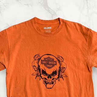 HQQ 90s 00s オレンジ HARLEY ハーレーダビッドソン　ドクロ T(Tシャツ/カットソー(半袖/袖なし))