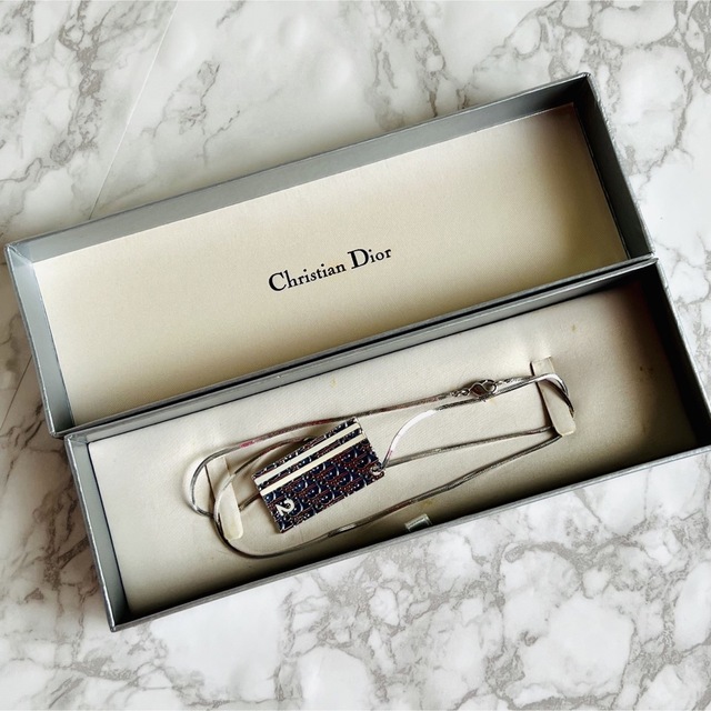 【美品】Christian Dior CDロゴ トロッター ネックレス総柄ブルー