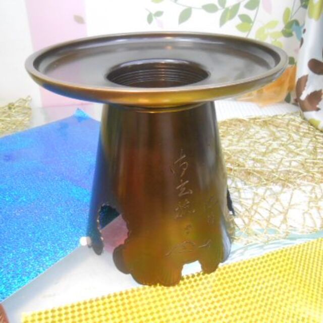 値下げ断(送料無料)9.80円　中古池坊花器　青銅製　約4.2kg  優雅重厚感