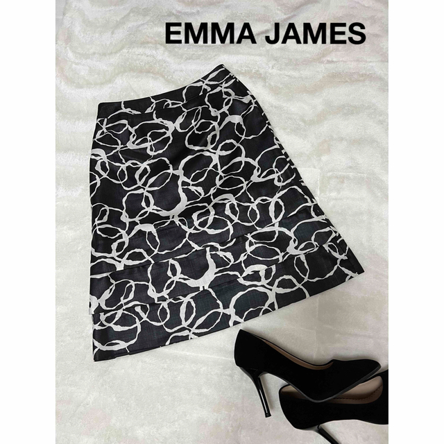 EMMAJAMES(エマジェイム)のEMMA JAMESエマジェイムス 2wayひざ丈フレアスカート 美品 白×黒 レディースのスカート(ひざ丈スカート)の商品写真