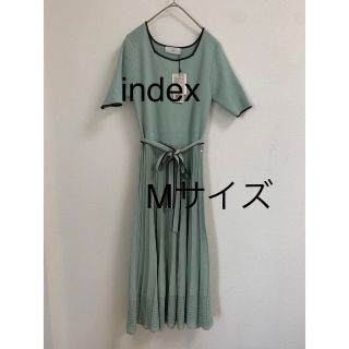 インデックス(INDEX)の3260 index バイカラープリーツニットワンピース　グリーン　M(ロングワンピース/マキシワンピース)