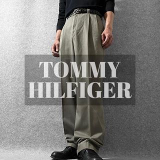 トミーヒルフィガー(TOMMY HILFIGER)の【トミーヒルフィガー】90s 旧ロゴ 2タック チノパン ダブル カーキ W36(チノパン)