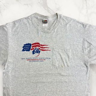 HQF ビンテージ USA製 グレー アメリカ　USA　星条旗　ポケットTシャツ(Tシャツ/カットソー(半袖/袖なし))