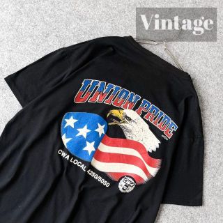 アートヴィンテージ(ART VINTAGE)の【vintage】USA製 星条旗 イーグル BIG プリント 黒 Tシャツ(Tシャツ/カットソー(半袖/袖なし))