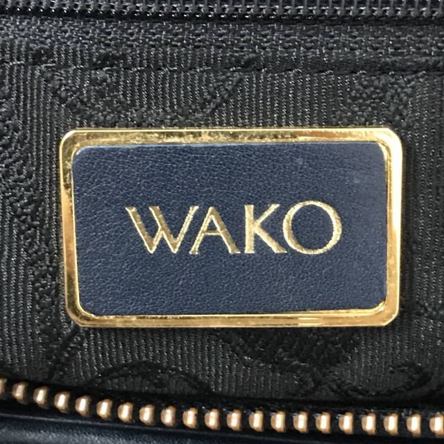 WAKO ハンドバッグ 和光 レザー 革 本革 キルティング メタルハンドル 紺 7
