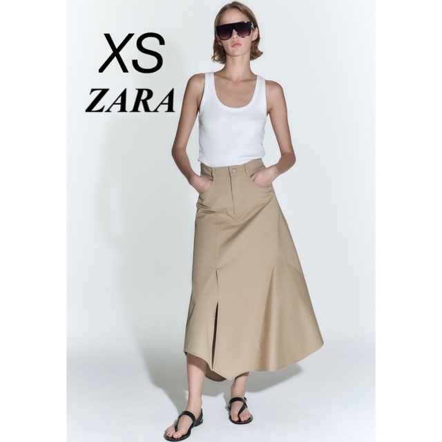 ZARA(ザラ)のZARA アシンメトリー ギャバジン スカート XS レディースのスカート(ロングスカート)の商品写真