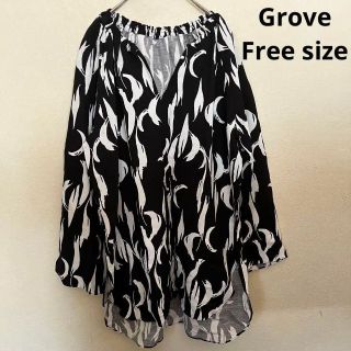 グローブ(grove)の【新品】grove リネンペイントシャーリングネックブラウス　フリー(シャツ/ブラウス(長袖/七分))