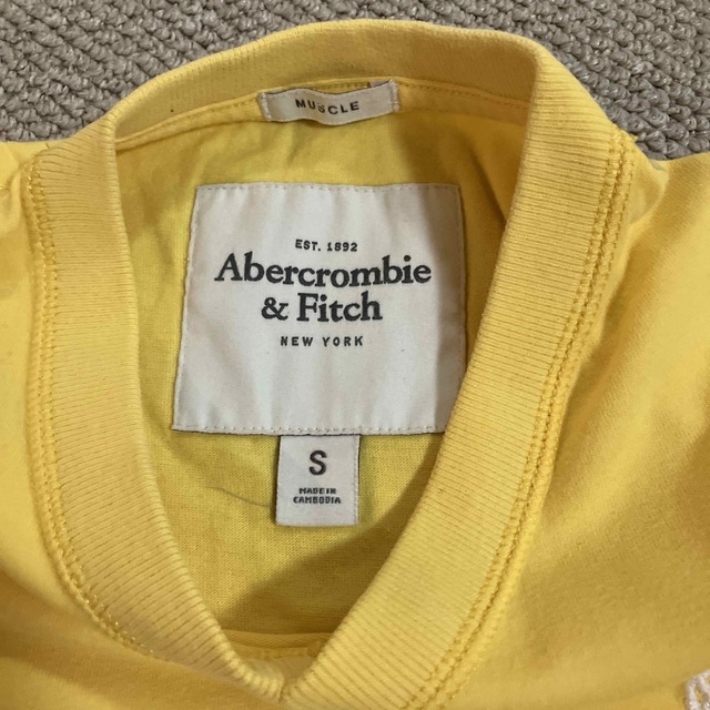 Abercrombie&Fitch(アバクロンビーアンドフィッチ)の美品　アバクロ　黄色　Vネック　メンズSサイズ　半袖Tシャツ メンズのトップス(Tシャツ/カットソー(半袖/袖なし))の商品写真