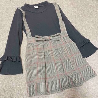 120㎝ グレンチェック ワンピース ブラック 長袖 子供服 女の子(ワンピース)