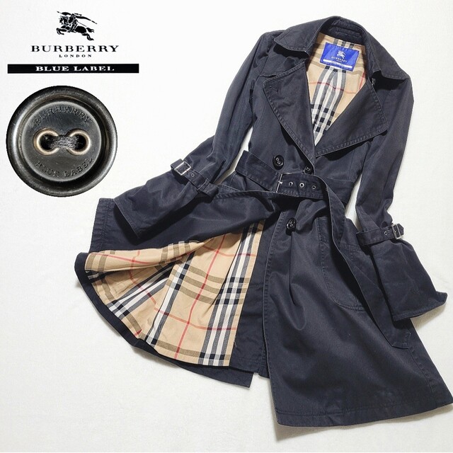 BURBERRY BLUE LABEL(バーバリーブルーレーベル)のバーバリーブルーレーベル　トレンチコート ダブル ノバチェック ベルト 黒 38 レディースのジャケット/アウター(トレンチコート)の商品写真