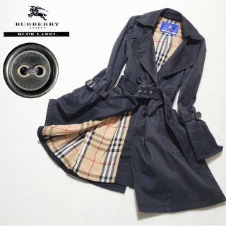 バーバリーブルーレーベル(BURBERRY BLUE LABEL)のバーバリーブルーレーベル　トレンチコート ダブル ノバチェック ベルト 黒 38(トレンチコート)