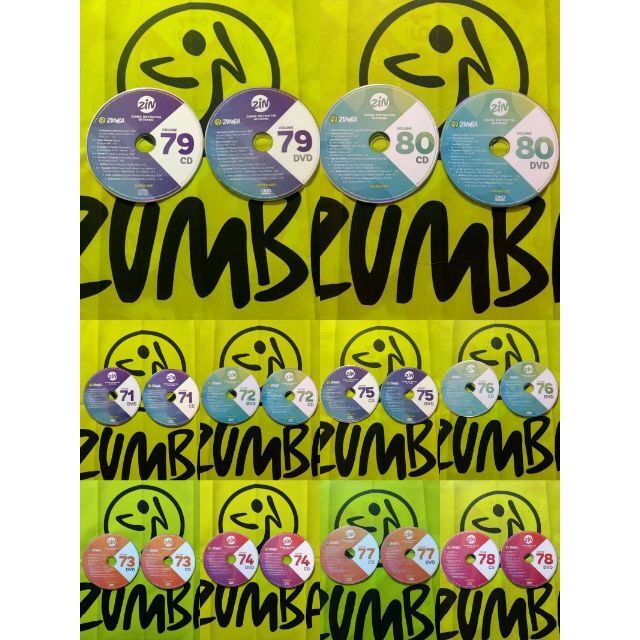 Zumba(ズンバ)のZUMBA　ズンバ　ZIN71 ～ ZIN80　 CD ＆ DVD 20枚セット エンタメ/ホビーのDVD/ブルーレイ(スポーツ/フィットネス)の商品写真