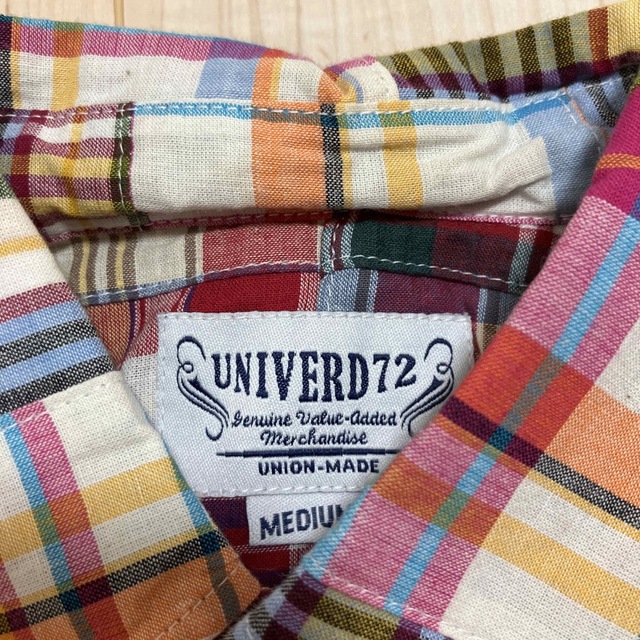 UNIVERD72 チェックパッチワークボタンダウンシャツ　Mサイズ　Red メンズのトップス(シャツ)の商品写真