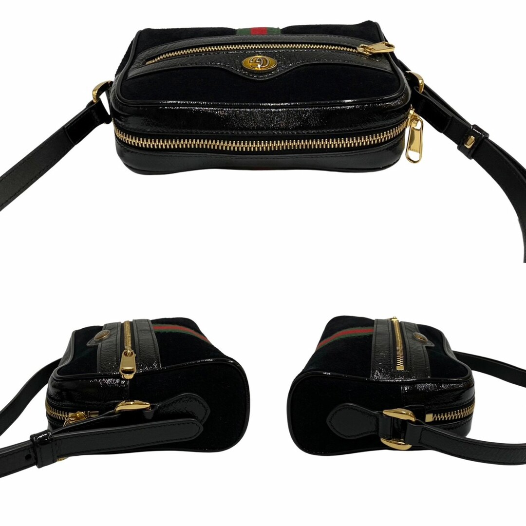ほぼ未使用 保存袋付 GUCCI グッチ オフィディア シェリーライン GG 金具 スエード エナメル レザー ミニ ショルダーバッグ ブラック 29969