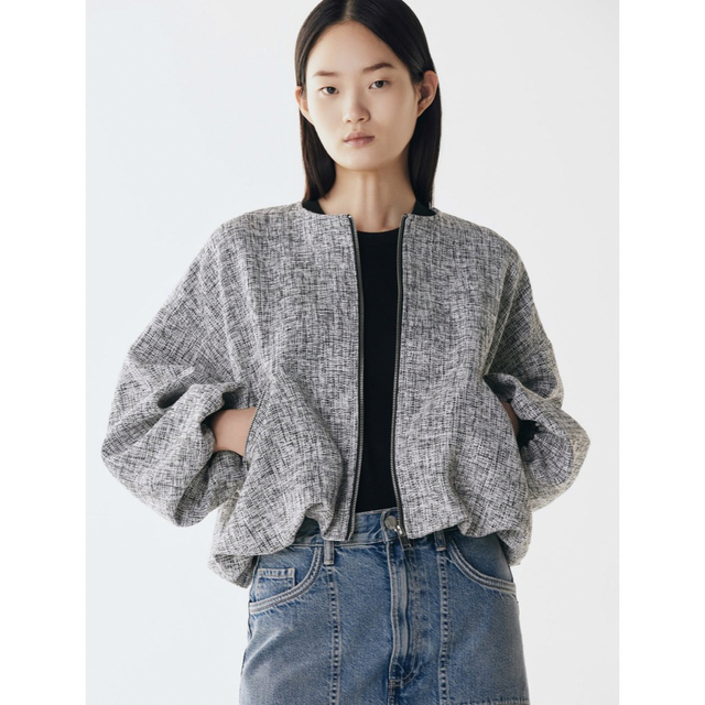 新品＊ZARA コントラスト テクスチャー ボンバージャケット M ツイード