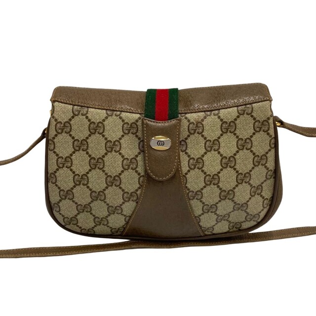 代引き人気 極 - Gucci 美品 93268 ブラウン ポシェット ショルダーバッグ 本革 レザー 金具 ロゴ GG シェリーライン ヴィンテージ オールドグッチ GUCCI ショルダーバッグ