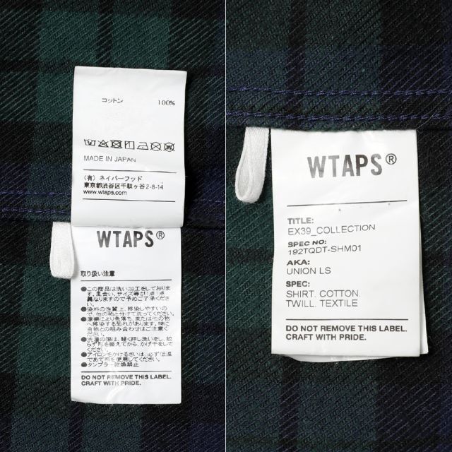 WTAPS|19AW/UNION LS SHIRT|ユニオンチェック|フランネル-