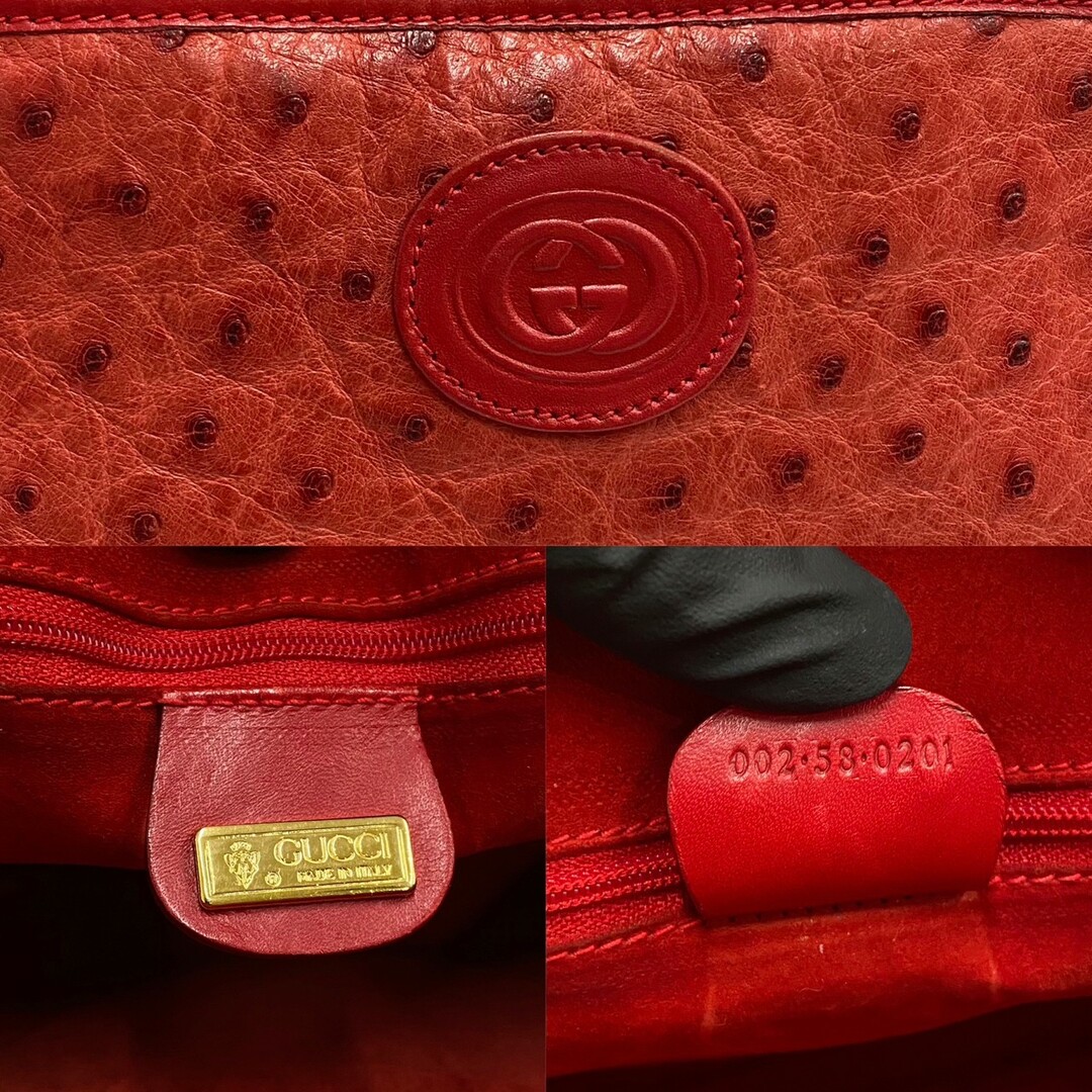 Gucci(グッチ)の極 美品 GUCCI オールドグッチ GG オーストリッチ レザー ハンドバッグ ミニ ボストンバッグ 赤 39390【送料無料】【中古】 レディースのバッグ(ハンドバッグ)の商品写真