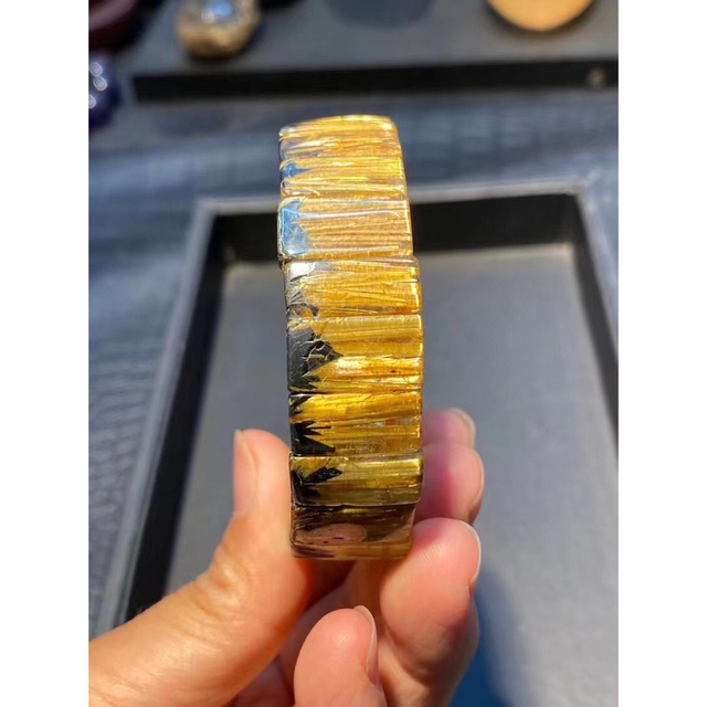 天然】ゴールドタイチンルチル クォーツ ブレスレット バングル 48.9g-