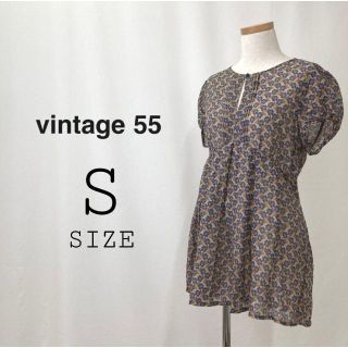 ヴィンテージフィフティファイブ(VINTAGE 55)のvintage 55 ヴィンテージ55 花柄チュニックブラウス ブルー／ベージュ(シャツ/ブラウス(長袖/七分))