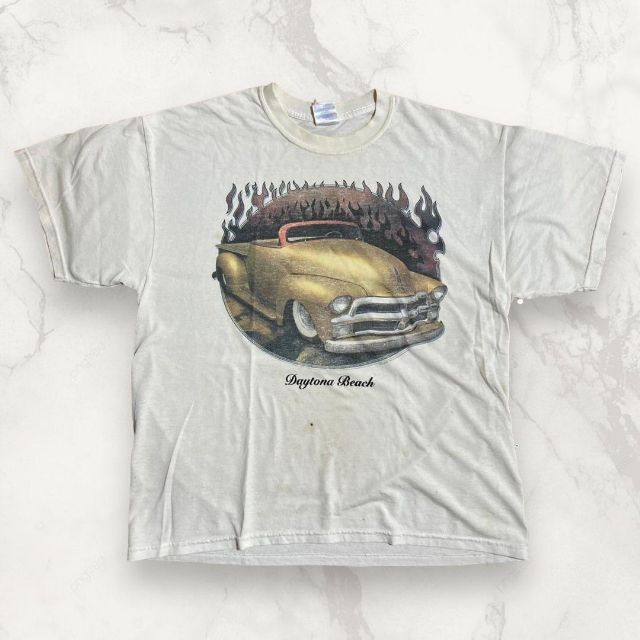 HMT 90s  白 車　カスタム　カー　デイトナ　ビーチ Tシャツ メンズのトップス(Tシャツ/カットソー(半袖/袖なし))の商品写真