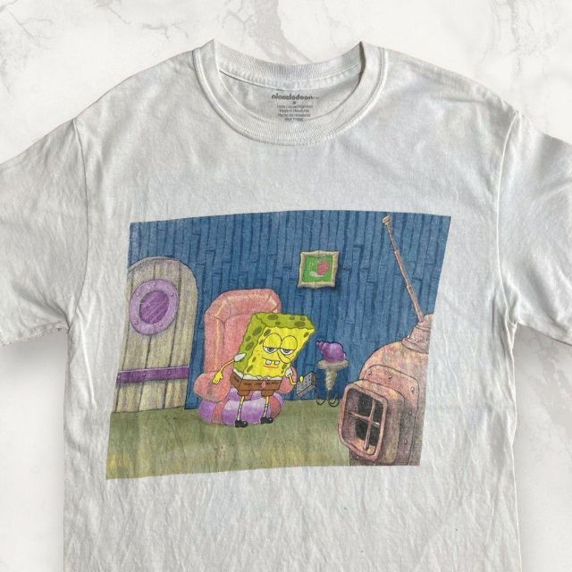 HLX 90s 00s  白 ニコロデオン　スポンジボブ　プリント Tシャツ メンズのトップス(Tシャツ/カットソー(半袖/袖なし))の商品写真