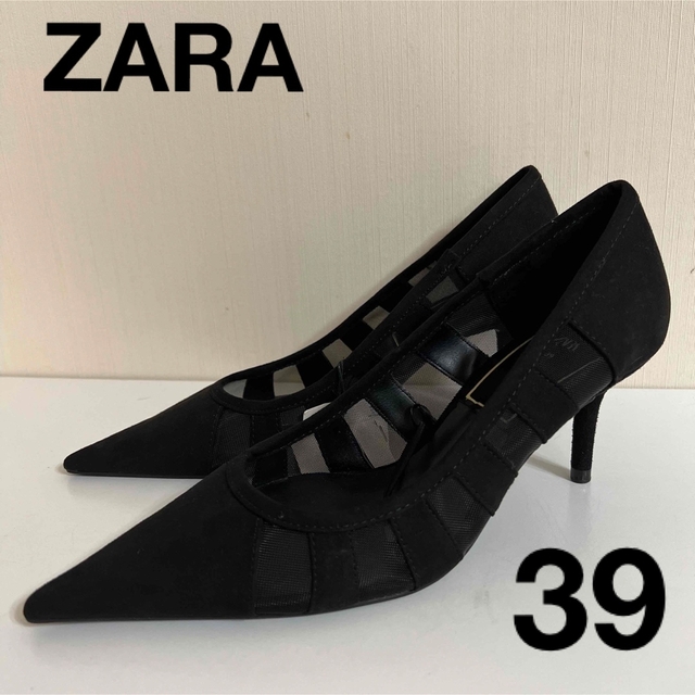 ZARA(ザラ)の新品タグ付　ZARA   シアー　ボーダー　ポインテッドトゥパンプス　39 レディースの靴/シューズ(ハイヒール/パンプス)の商品写真